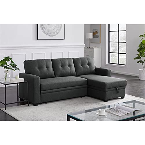 Devion Furniture Contemporary Reversible Sectional Sleeper Sectional Sofa With Storage Chaise In Dark Gray Fabric #TOP1