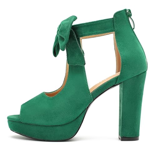 Image of fereshte Women's Bow Chunky Heel Sandals, Platform High Heel, Peep Toe, 3.94 Inch Block Heel