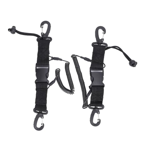 ZIZEV Scuba Diving Lanyard, 2 Pack Stainless Steel Diving Spring Coiled Lanyard Clip with Webbing Strap Quick Release Buckle, Great for Scuba Diving, Flashlights, Cameras