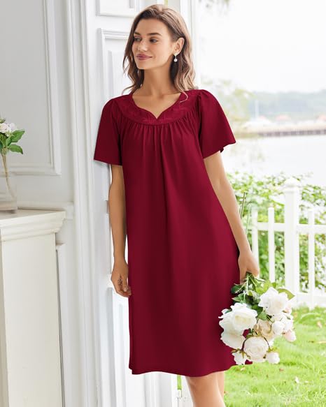 Image of Ekouaer Moo Moos for Women House Dress With Pockets Cotton Nightgowns Short Sleeve Night gowns Embroidered Mumu Dress