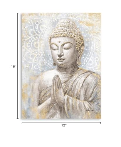 B Blingbling Gold Buddha Wall Art Decor: Small Laughing Buddha Painting With Mandala Flower And Gold Leaf Buddha Pictures For Living Room Bedroom Yoga Room Buddhist Meditation Room Home Decorations 12X16Inch thumb #8