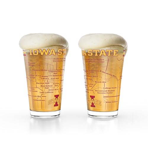 Greenline Goods Iowa State University Cyclones College Pint Beer Glasses (Set of 2), 16 oz – Full-Color Logo + Campus Map