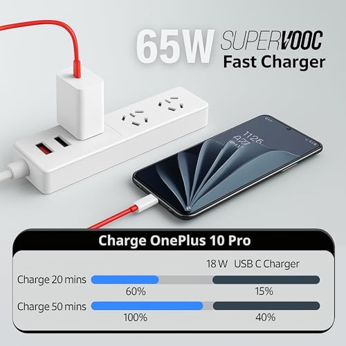 Image of KALIAT 65W Fast Charger Adapter with USB Type-C Cable | Compatible with OnePlus 12R /11R /Nord, Realme, Oppo, Redmi, Mi, Galaxy | SuperVOOC VOOC PD Dart Dash Fast Charging Brick