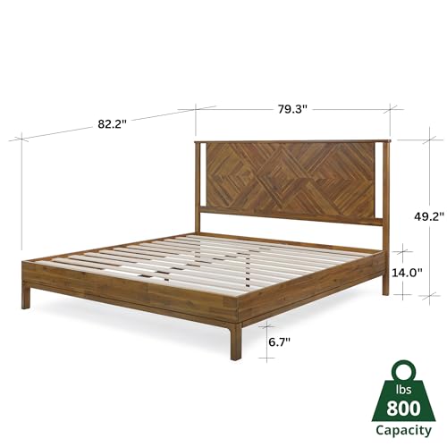 image for Bme Ethan Solid Wood King Bed Frame with Diamond Headboard - Rustic & 