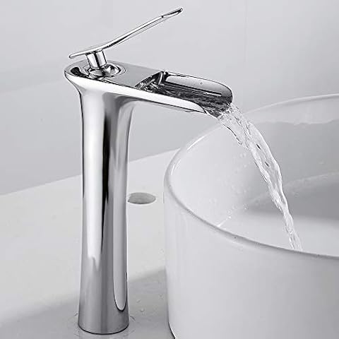 Waterfall Sink Mixer Tap Bathroom Tall Counter Top Single Handle Modern Basin Sink Spout Luxury Lever Brass for Bathroom Vanity Washroom (Chrome) Cover