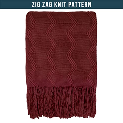 Pavilia Maroon Red Knit Twin Blanket Couch, Soft Knitted Boho Farmhouse Home Decor Woven Throw, Cozy Decorative Afghan Bed Sofa, Outdoor Summer Fall Gift Lightweight, Burgundy Wine Cranberry, 60X80 #TOP2