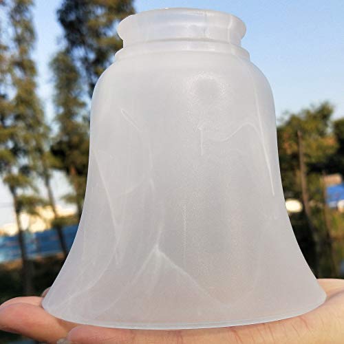 Image of Ceiling Fan Light Covers, Transitional Style Bell Frosted Shade, Milky Scavo Glass Alabaster Shade, Perfect Ceiling Fan Globes Replacement Glass Accessories, Standard 2-1 /8 inch Fitter Size, Pack of 4