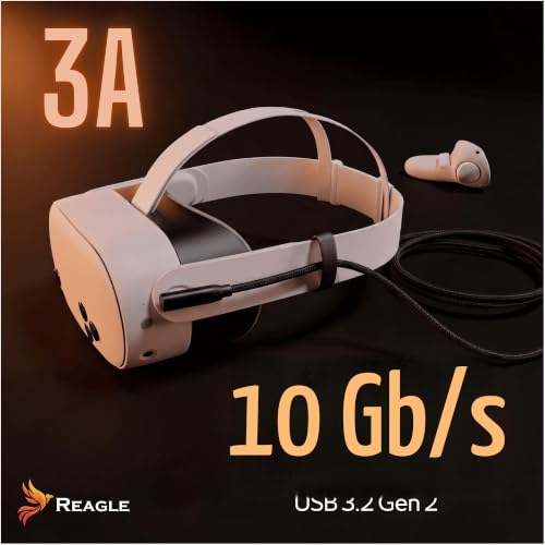 Reagle Kabel Kątowy 5M do Oculus Link SteamVR Meta Quest 2 3 3S Pico USB C USB C 10 Gb/s USB 3.2 Gen 2 3A Wtyczka Nylonowy Oplot