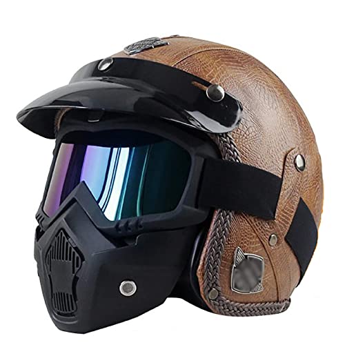 Vintage Retro Casque Moto Casque Bols Braincap Casque ECE Homologué pour Harley Street Bike Vespa Scooter Bobber Pilote Cruiser Cyclomoteur Chopper Jet Coquille D,XXL(63~64cm)