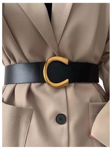 SOLY HUX Women's PU Leather Metal Buckle Belt Letter Shaped Waist Belts for Jeans Dress