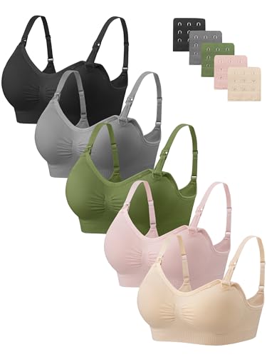 Image of Angelhood Nursing Bra 5 Pack Womens Maternity Breastfeeding Seamless Wireless Sleep Bra with Extenders