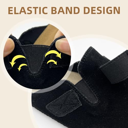 Image of Kids Suede Clogs Boys Girls Sandals Leather Mules Cork Footbed Slippers with Arch Support Comfort Slip On Slippers Classic Adjustable