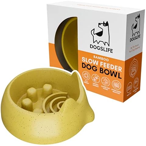 Bamboo Slow Feeder Dog Bowl | Eco-Friendly Solution To Slow Down Eating & Prevent Weight Gain, Bloating, Abdominal Pain, & Vomiting | Natural Bamboo Fibre Bowl For Puppies Cover