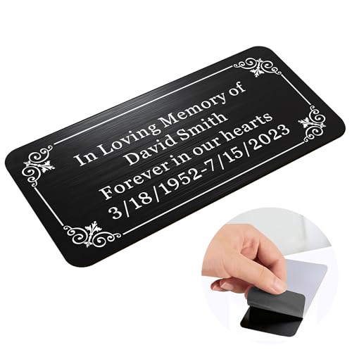 Image of Engraved Name Plates for Urns 2 inch x 4 inch Custom Plaque Trophy Plates Engraved Urn Name Plate Custom Engraved Plate Personalized Engraved Brass Plaque (Round Corner-Black, 2x4 in)
