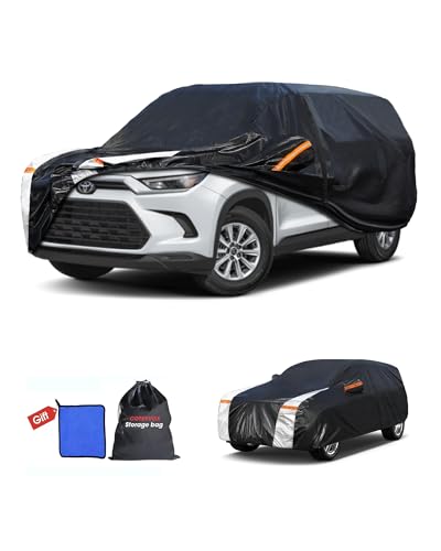 Image of Multi-Layer Car Cover Custom Fit for Toyota Grand Highlander(2013-2026), 100% Waterproof All Weather for Automobiles, Gift with Towel, Heavy Duty Car Covers for Rain Sun UV Protection With Door Zipper