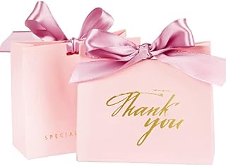 20 pcs Thank You Gift Bags Pink Cardboard Paper Bag with Pink Bow Ribbon for Elegant Wedding Easter EID Party Birthday Girls Parties Baby Shower Parties Celebrations Present Wrap Supply