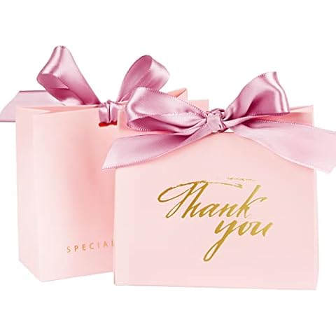20 pcs Thank You Gift Bags Pink Cardboard Paper Bag with Pink Bow Ribbon for Elegant Wedding Easter EID Party Birthday Girls Parties Baby Shower Parties Celebrations Present Wrap Supply Cover