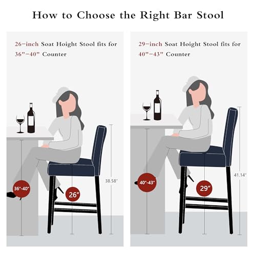 Creek Vista 26'' Faux Leather Bar Stools Set of 4, Modern Upholstered Bar Chairs with Back, Soild Wood Legs Barstools for Kitchen Island, Blue