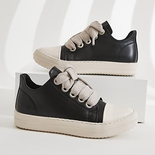 MOFEEDOUKA Womens Low Top Sneakers Thick Shoe Laces PU Leather Platform Comfort Walking Shoes2