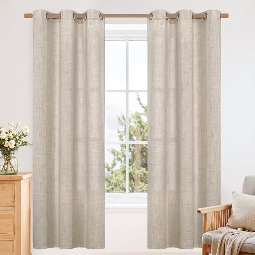 YoungsTex Natural Linen Curtains 42X72 Inch Long for Living Room 2 Panels