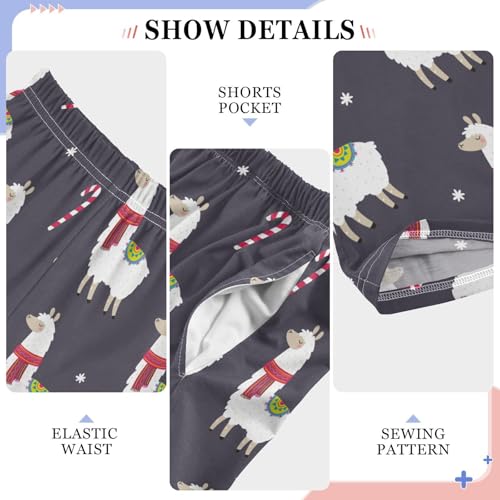 ZZXXB Xmas Llama Candy Cane Boys Long Pants Soft Trousers Elastic Waist Kids Lounge Bottoms with Pockets S-XL4