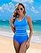 Edelqual One Piece Swimsuit Women Tummy Control Athletic Modest Full Coverage Bathing Swim Suits Color Block Swimwear Vacation Outfits Summer Fashion Clothes (Blue,XL)