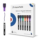 maxtek Dry Erase Markers - 6 Count Colorful Magnetic Dry Erase Markers Fine Tip with Eraser, Low Odor Whiteboard Markers for Calendar Boards