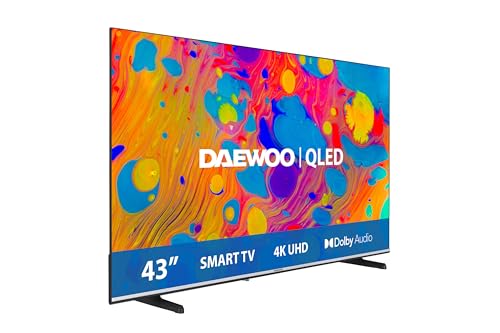 Daewoo 43DM55QV QLED Smart TV 43 Pulgadas 4K Ultra HD HDR, Televisor con Dolby Vision & Dolby Atmos, Compatible con Alexa, Diseño sin Marcos, Peana Lateral