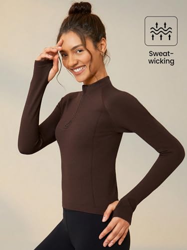 SweatyRocks Blusa feminina de manga comprida com meio zíper, esportiva, esportiva, ioga, treino, pul