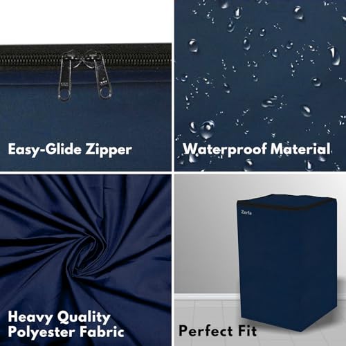 Image of Zerfa Waterproof, Dust-Proof, Sun-Proof Top Load Fully Automatic Washing Machine Cover Fit and Suitable for all Brand Universal Cover for - Blue (Dimension - 59 x 59 x 86 CM)