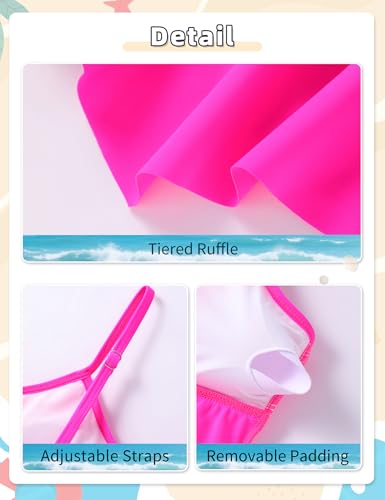 Image of Girls Tankini Swimsuit 2 Piece Tiered Ruffle Bathing Suit Teen Girl Swimsuit 6-14Y