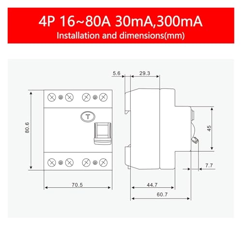 Interrupteur différentiel 4P 80A coupure instantanée 30mA