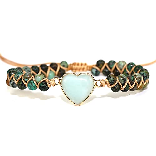 Image of Women Boho Wrap Bracelet,Handmade Natural Stone Crystal Emperor Beads Heart Bracelet, Fashion Bohemian Jewelry Gift for Women