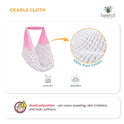 Image of Premium Cradle Set | Cradle Cloth, Padded Bed, Mosquito Net, Heavy-Duty Spring & Triangle Hanger | Hanging Set - Emily Pink