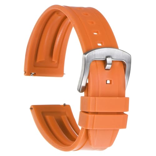 Bracelet de montre en caoutchouc 22mm orange avec boucle argentée interchangeable