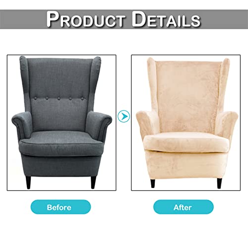 Wing Back Slipcover Velvet Chair Cover,Plush Chair Covers Armchair,Furniture Covers Protector for Living Room Bedroom Decoration (Velvet Beige) - Image 4