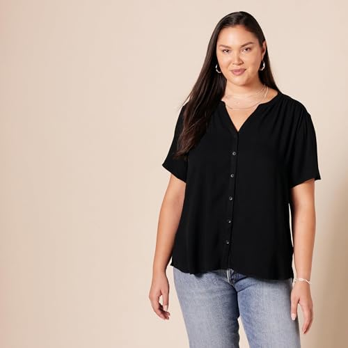 Amazon Essentials Women's Short-Sleeve Woven Blouse, Black, Small - Image 6