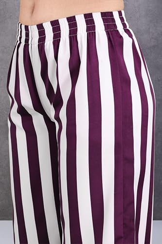 Image of POPWINGS Casual Stripe Printed Crop Top and Trouser Co-Ords Set for Women || Top and Bottom Set for Women || Women Top and Trousers Set | Women Trendy Co Ords Set || Two Piece Set for Women