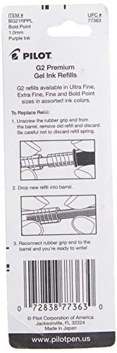 Pilot G2 Gel Ink Refills For Rolling Ball Pens, Bold Point, Purple Ink, 2-Pack (77363) #TOP1
