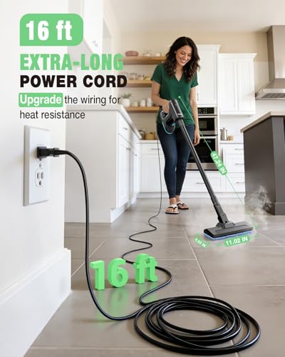 Heavy Duty Steam Mop for Floor Cleaning, 14-in-1 Lightweight Detachable Handheld Steam Cleaner with Multi-Purpose&Powerful, No-Chemical Floor Steamer for Home|Hardwood|Grout|BBQ|Window(Black) (Black)