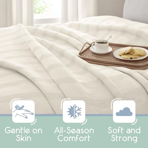 Vellux 100% Cotton Blanket, Queen, 90x90, Ivory | Soft, Breathable Knit, Lightweight, All Season, Machine Washable, Oeko-Tex Certified, Hotel Quality - Image 4