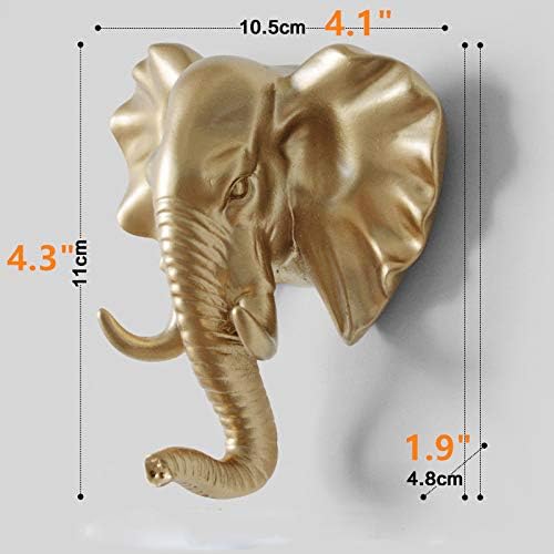 Set of 3 Elephant Head Giraffe Head and Rhino Head Wall Hooks / Hangers Animal Shaped Coat Hat Hooks (Gold) - Image 3