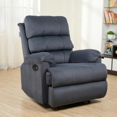 Image of Solis Royale 1 Seater Recliner Sofa Chair Suede Fabric | Hush Puffy Motorized Rocking & Revolving Recliner Lounge Sofa for Relaxing | Comfortable Cushioned | Living Room, Bedroom, Home, Office