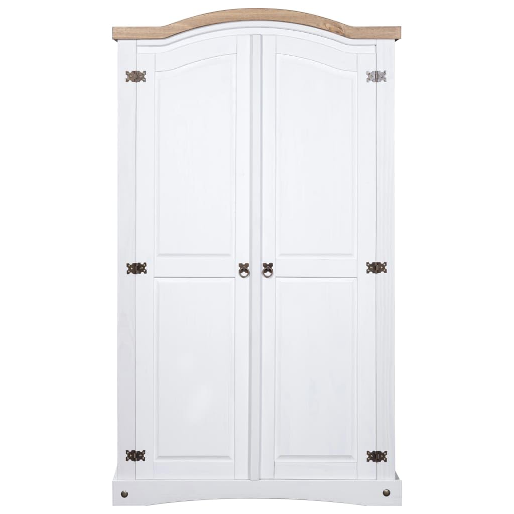 KOIECETA Kiefer Kleiderschrank Mexiko-Stil Corona Garderobenschrank Schlafzimmerschrank Dielenschrank Holzschrank Schrank (Weiß, 2 Türen)