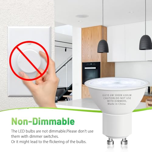 Image of 10 Pack GU10 Led Bulb 6W Equivalent 50W, MR16 Led Bulb 5000K Daylight White Led Bulbs, 650 Lumens, Non-Dimmable, GU10 Base, 2 Prong Track Energy Saving Light Bulbs for Kitchen, Living Room, Bedroom