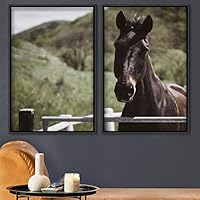 2 Piece Framed Canvas Wall Art Horse Looking into Camera Canvas Prints Home Artwork Decoration for Living Room,Bedroom - 16