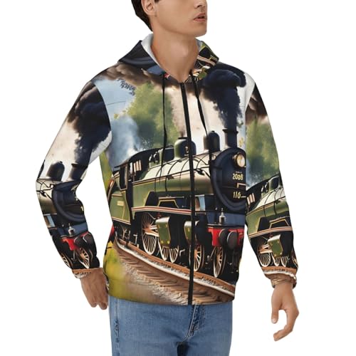 Sweat à capuche homme pour le week-end avec fermeture éclair pratique et motif petit train