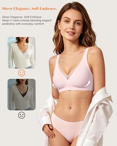Image of As Fairy 2026 Bras for Women No Underwire Deep V Mesh Wireless Bra Jelly Supportive Seamless Soft Lift T-Shirt Bra