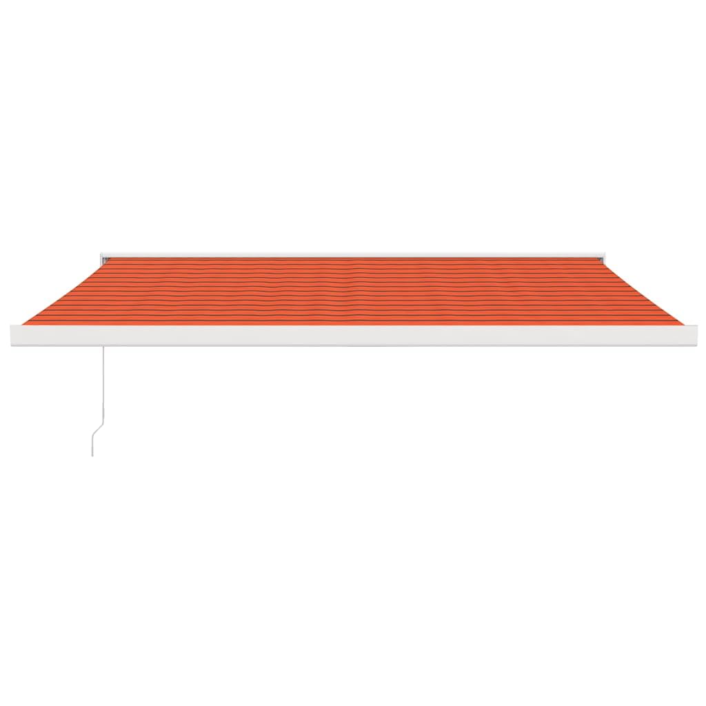 Tenda da sole retrattile arancione e marrone, 4,5 x 3 m, con tessuto resistente ai raggi UV e telaio in alluminio verniciato a polvere, motorizzata elettricamente, ideale per balcone, giardino