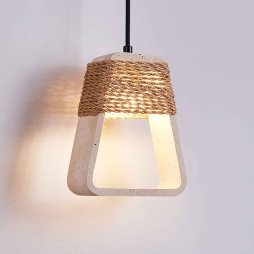 Lámpara nórdica de techo geométrica en travertino amarillo con cuerda para comedor